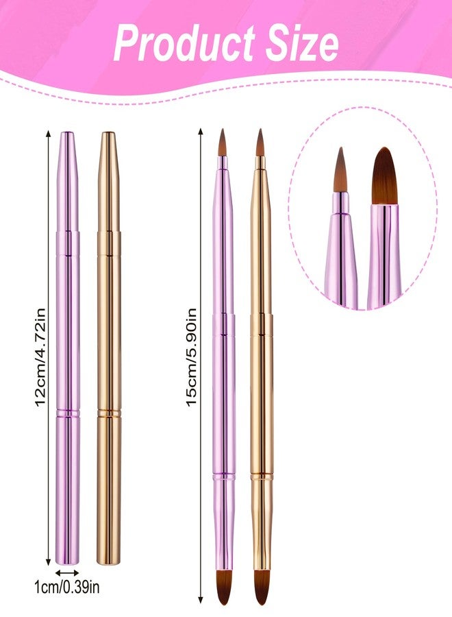 Larrel 2 Pcs Lip Brush for Lipstick, Double Ended Retractable Lipstick Brush with Cap Reusable Versatile Lip Applicator Wands for Lips Gloss, Eyeshadow Include Lid (Gold and Pink) - Image 2